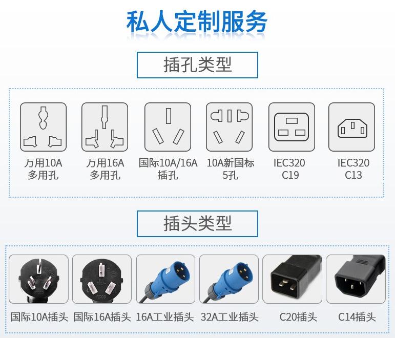 麥森特支持PDU定制,不同插孔不同插頭不同模塊都可以定制